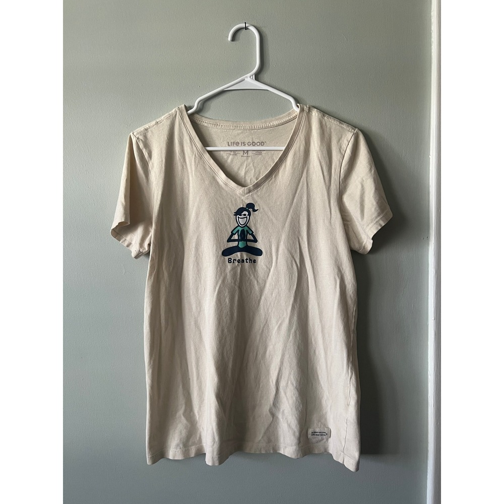 Life is Good Lite Crusher T-Shirt V-neck Yoga Breathe Women Size Medium
